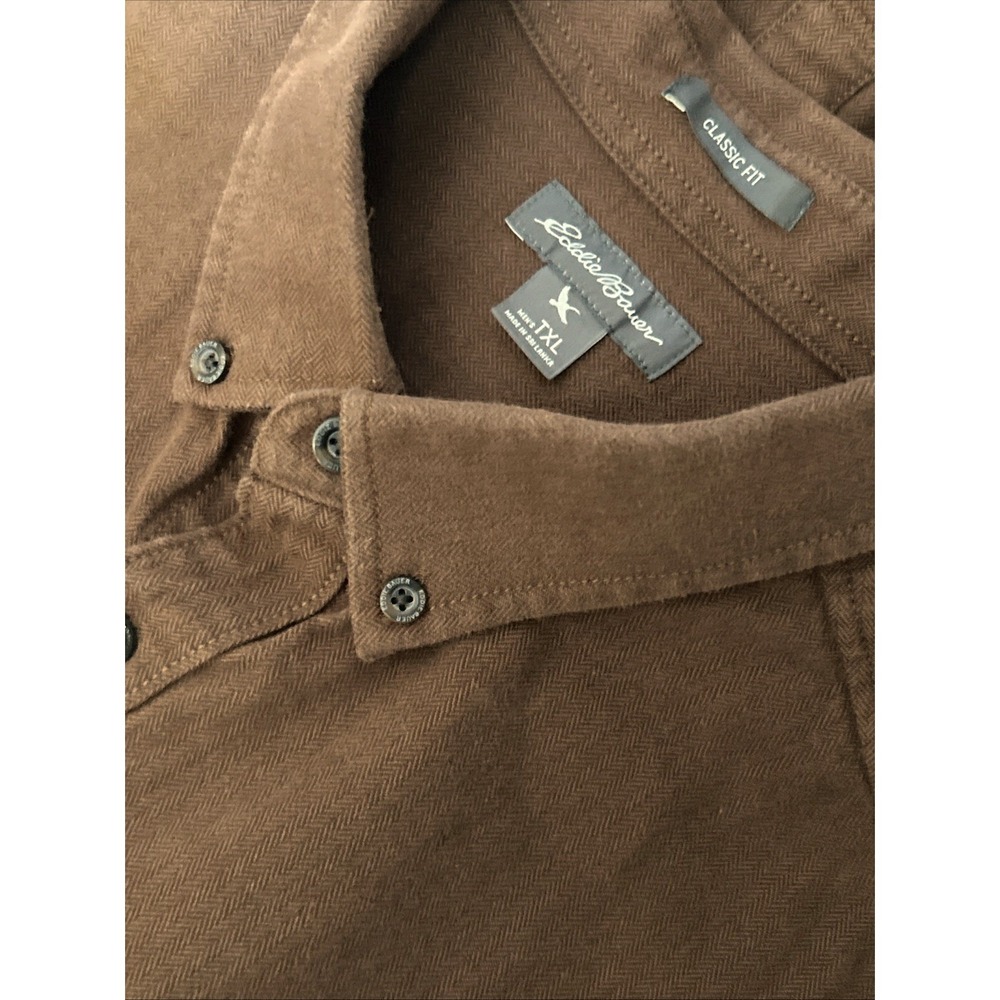 Eddie Bauer Flannel Shirt Mens XL Tall Classic Fit Brown Long Sleeve Button Down